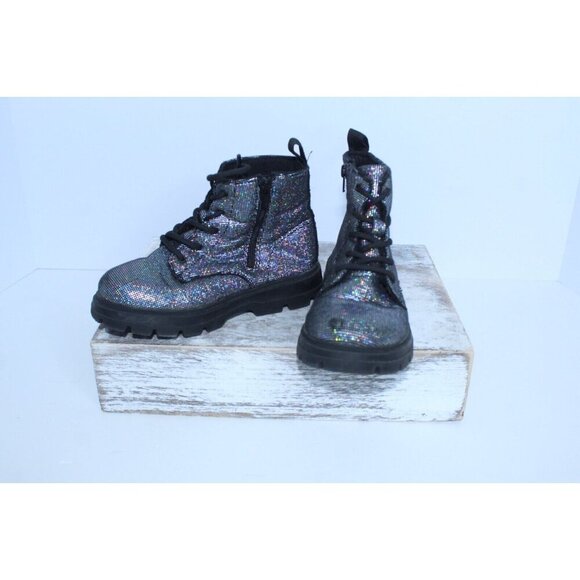 Zara Youth Soft Metallic Holographic Lace Up & Zipper Ankle Boots 9.5 (26) - Picture 1 of 14